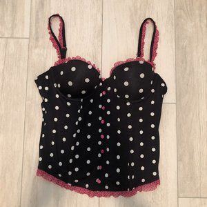 Pinup black and pink polka dot bustier corset top